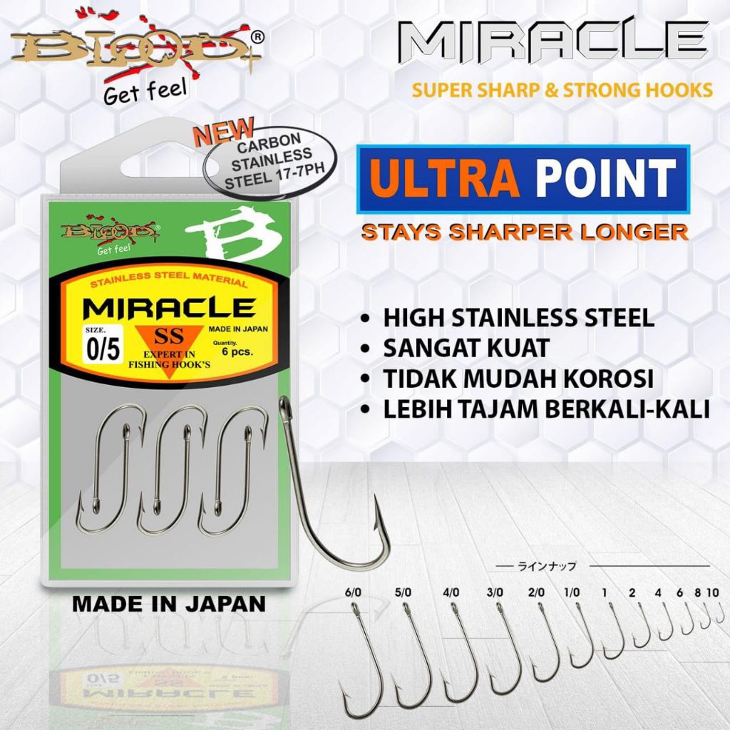Mata pancing blood x miracle stainless steel / mata kail tangkai panjang