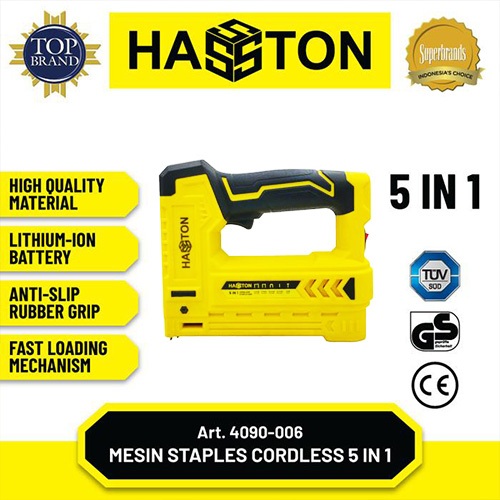HASSTON 4090-006 STAPLES TEMBAK BATERAI 5IN1 - HASTON CORDLESS STAPLE GUN 5 IN 1 BATTERY - MESIN BAT
