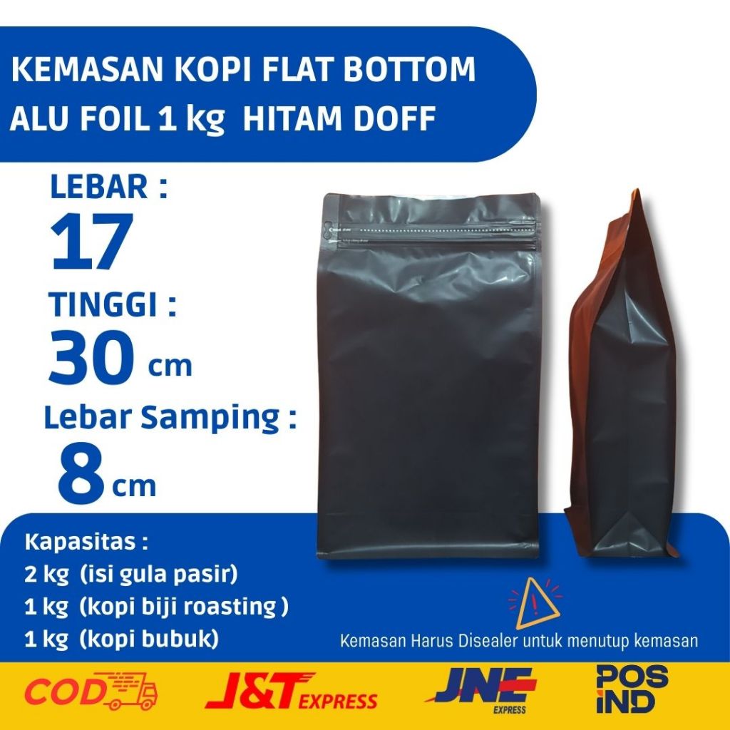 Kemasan Kopi Flat Bottom 1kg Hitam Doff