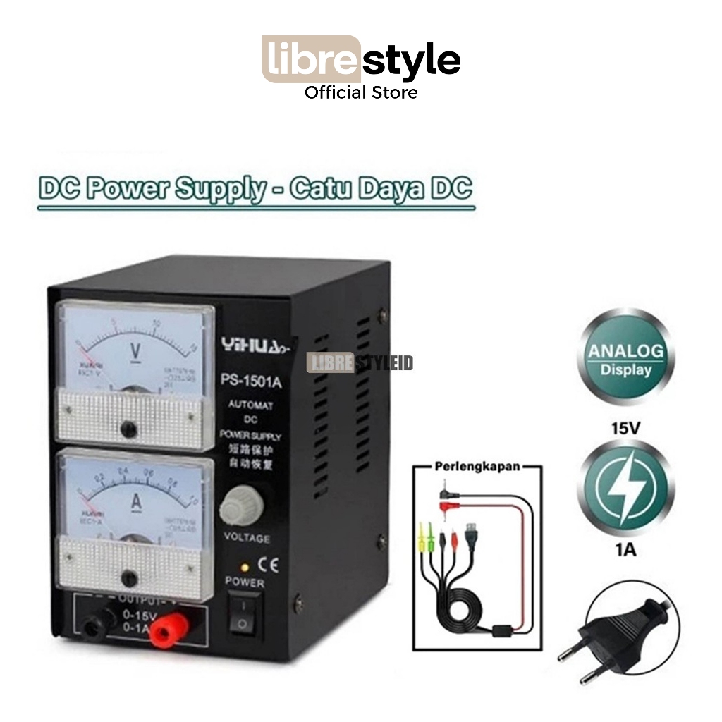 Power Supply DC Yihua 1501A 1A 15V + Plus Kabel Power Suplai PS-1501A 1 Amper Original