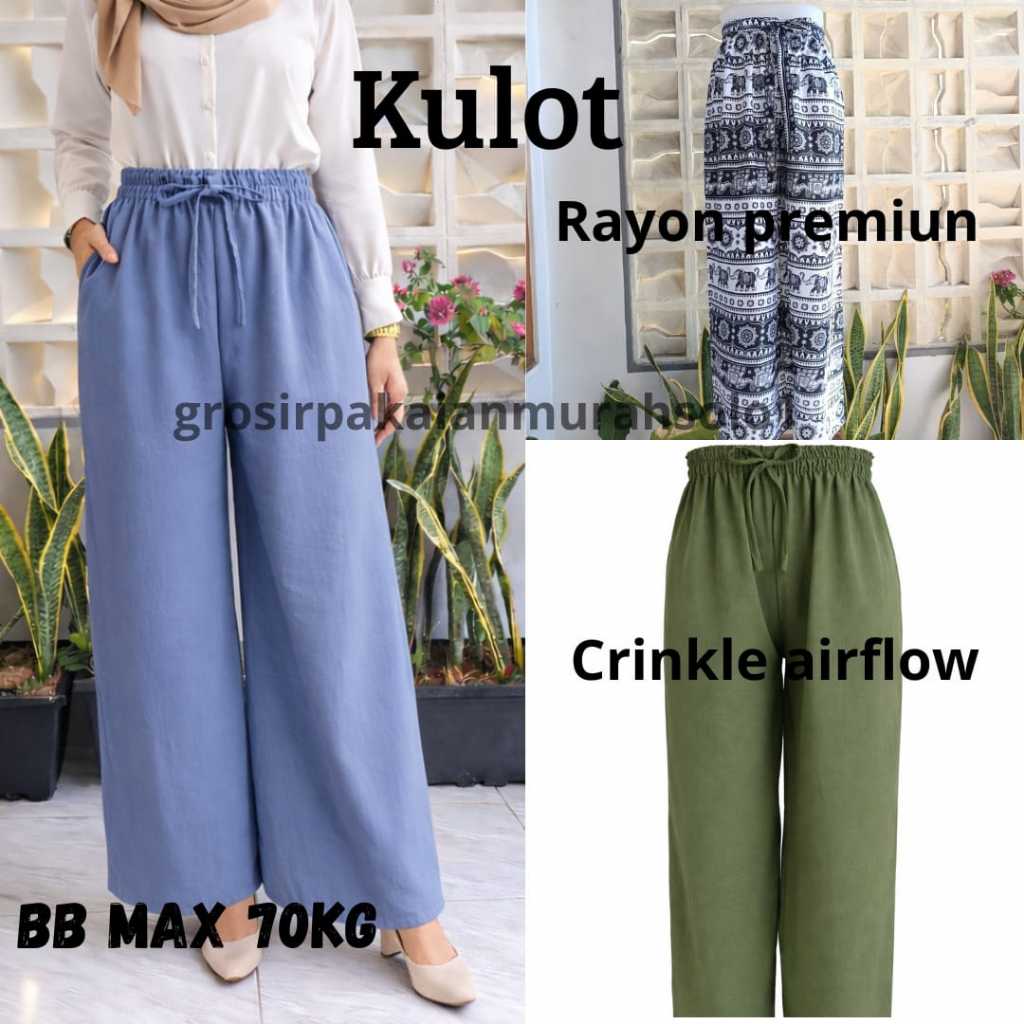 CELANA KULOT CRINKLE DAN KULOT RAYON PREMIUM HIGHWAIST ALLSIZE KULOT MOTIF KULOT POLOS