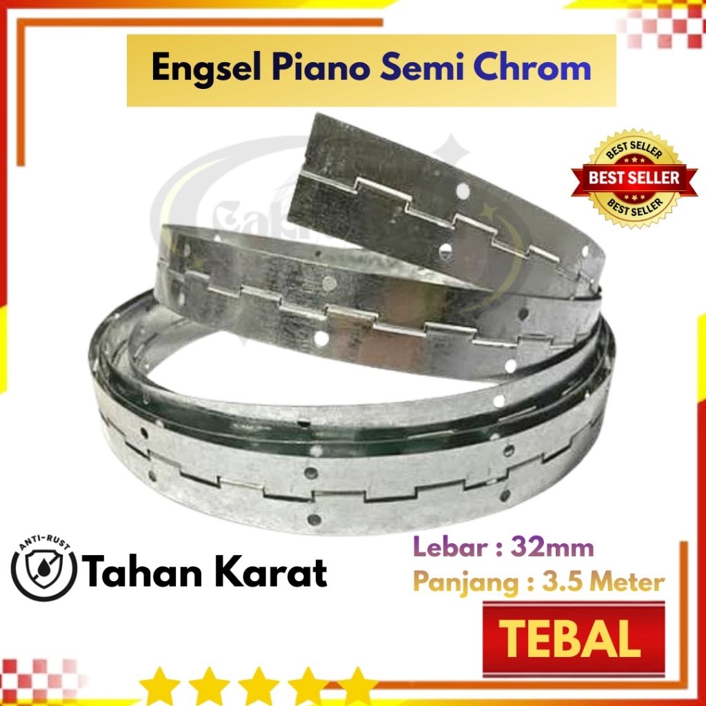 TERMURAH Engsel Piano - Engsel Lemari Tebal Tahan Karat Semi Chrome 3.5 Meter Roll | Engsel Furnitur