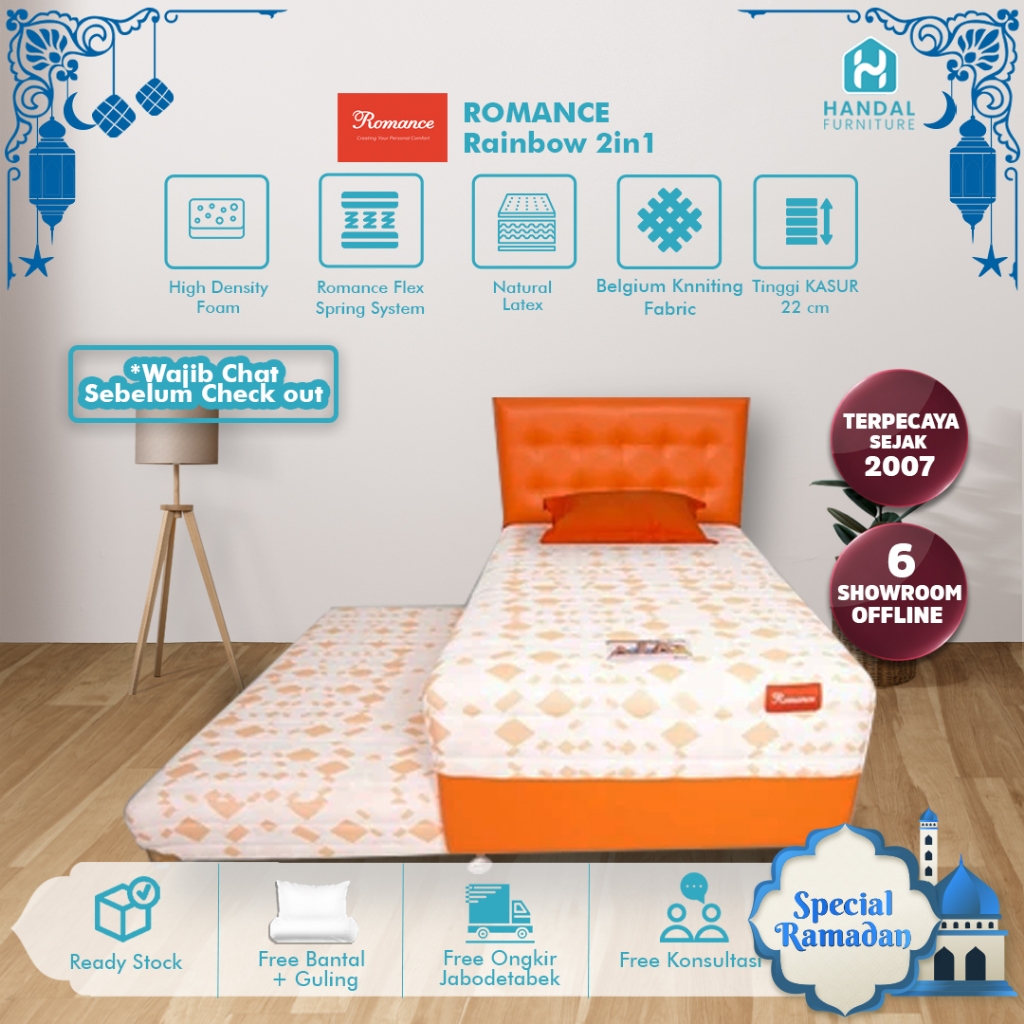 Kasur Springbed Romance Rainbow 2in1 90x200, 100x200, 120x200, 140x200  Kasur Atas bawah Anak / Dewa