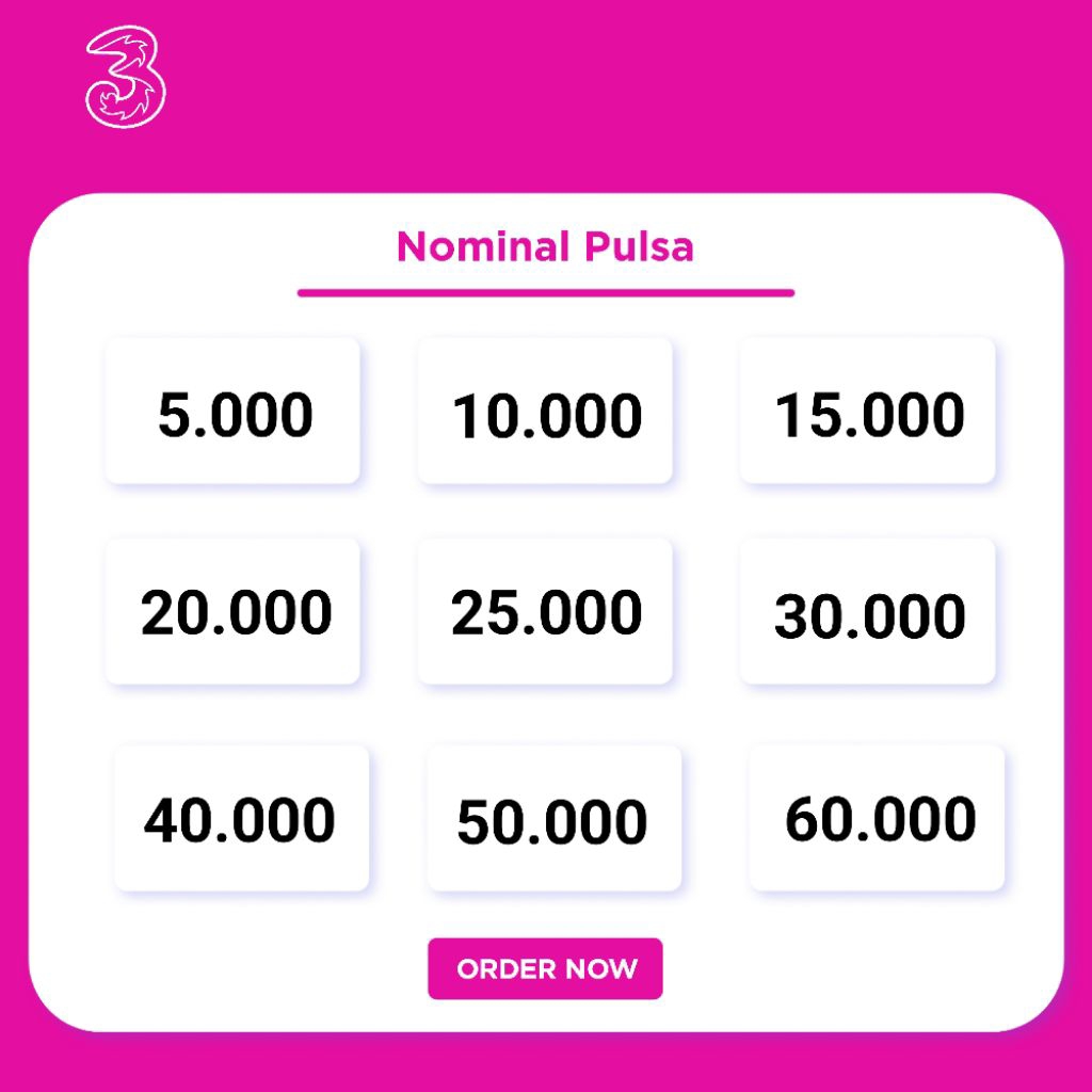 PULSA TRI 5K 10K 15K 20K 25K 30K Reguler Termurah 5000 Rupiah