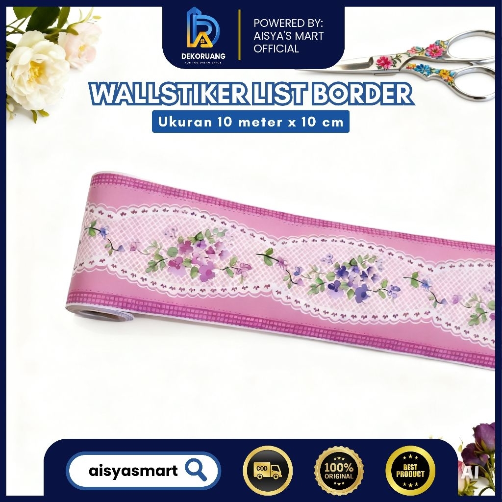 [16 Motif] Wallborder Stiker PVC |  Stiker Lis Anti Air | List Border Pembatas Pengganti Gypsum | Le