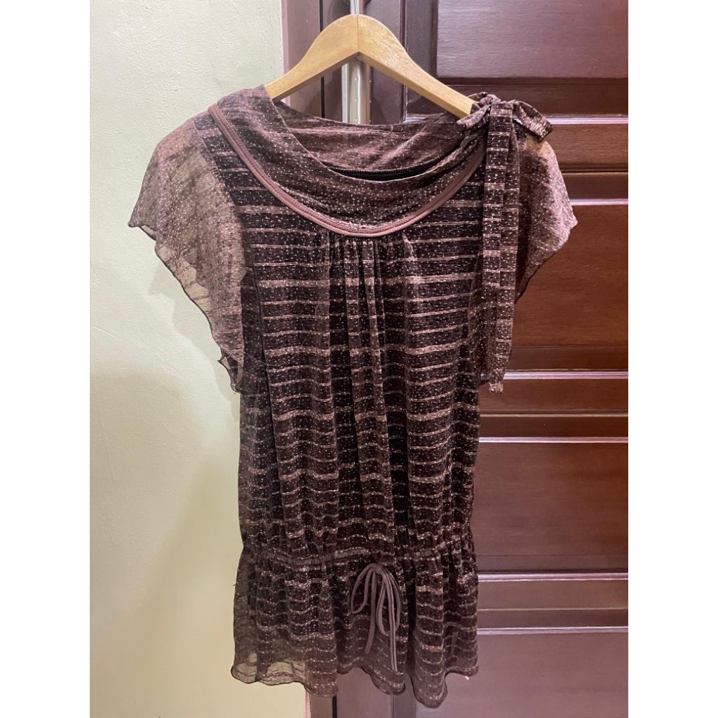 babydoll dress over jeans y2k vintage brown top