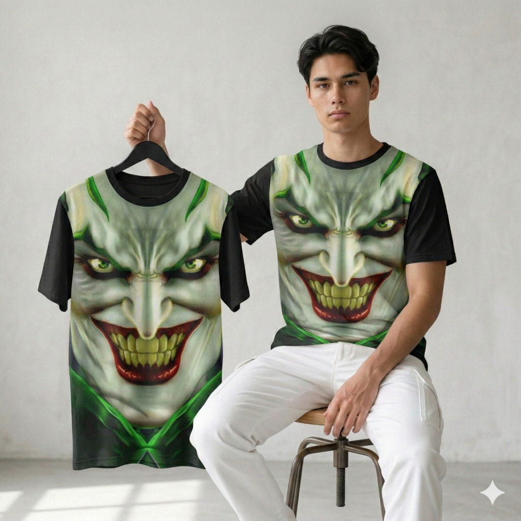 Kaos Print 3D Superhero Limited Green Joker Face -Grosir Kaos 3D