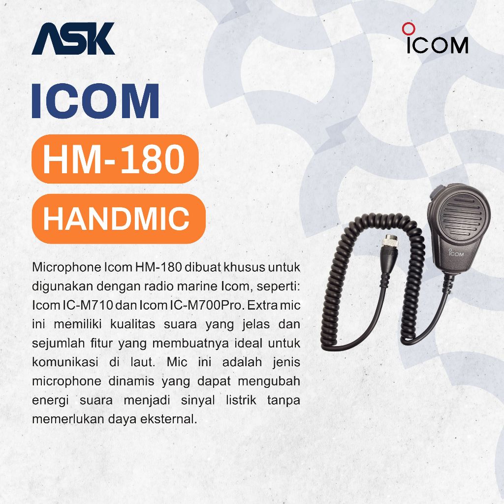 Hand Microphone Icom HM-180 EM-101 untuk IC-M700 IC-M710