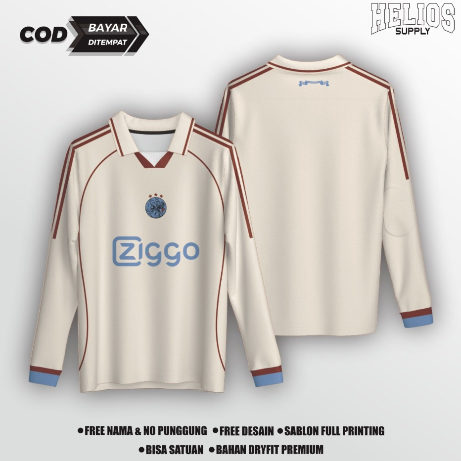 JERSEY BOLA AJAX RETRO GAYA CLASIC PREMIUM JERSEY AJAX LONG SLEVE - Helios Suply