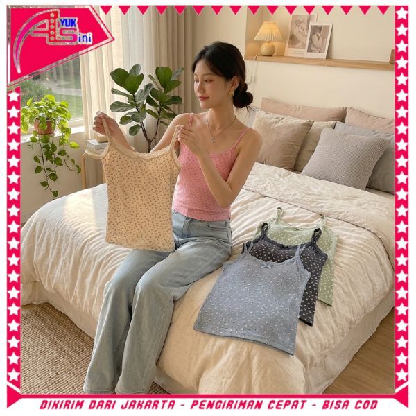AS Tanktop Wanita Singlet Motif Bunga Renda 7084 Bra Busa Tali Floral Lace Pita Lucu Atasan Knit Cor