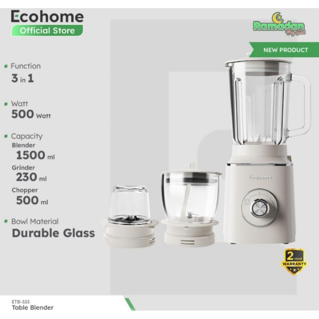 Ecohome Table Blender ETB333 Blender Multifungsi Low Watt & BPA FREE | Blender Beling
