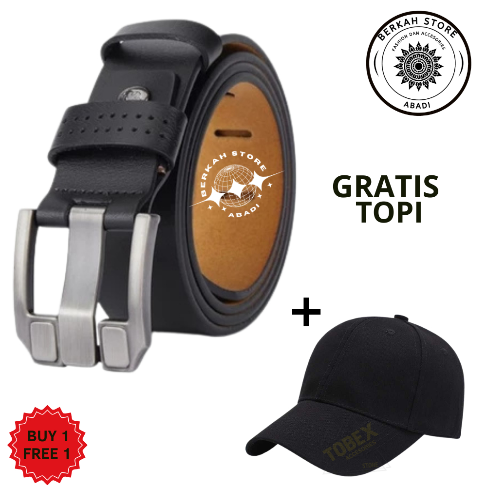 PAKET MURAH - Ikat Pinggang Kulit Pria Impor Terbaru - Ikat Pinggang pria JEP Kulit Asli Gratis TOPI