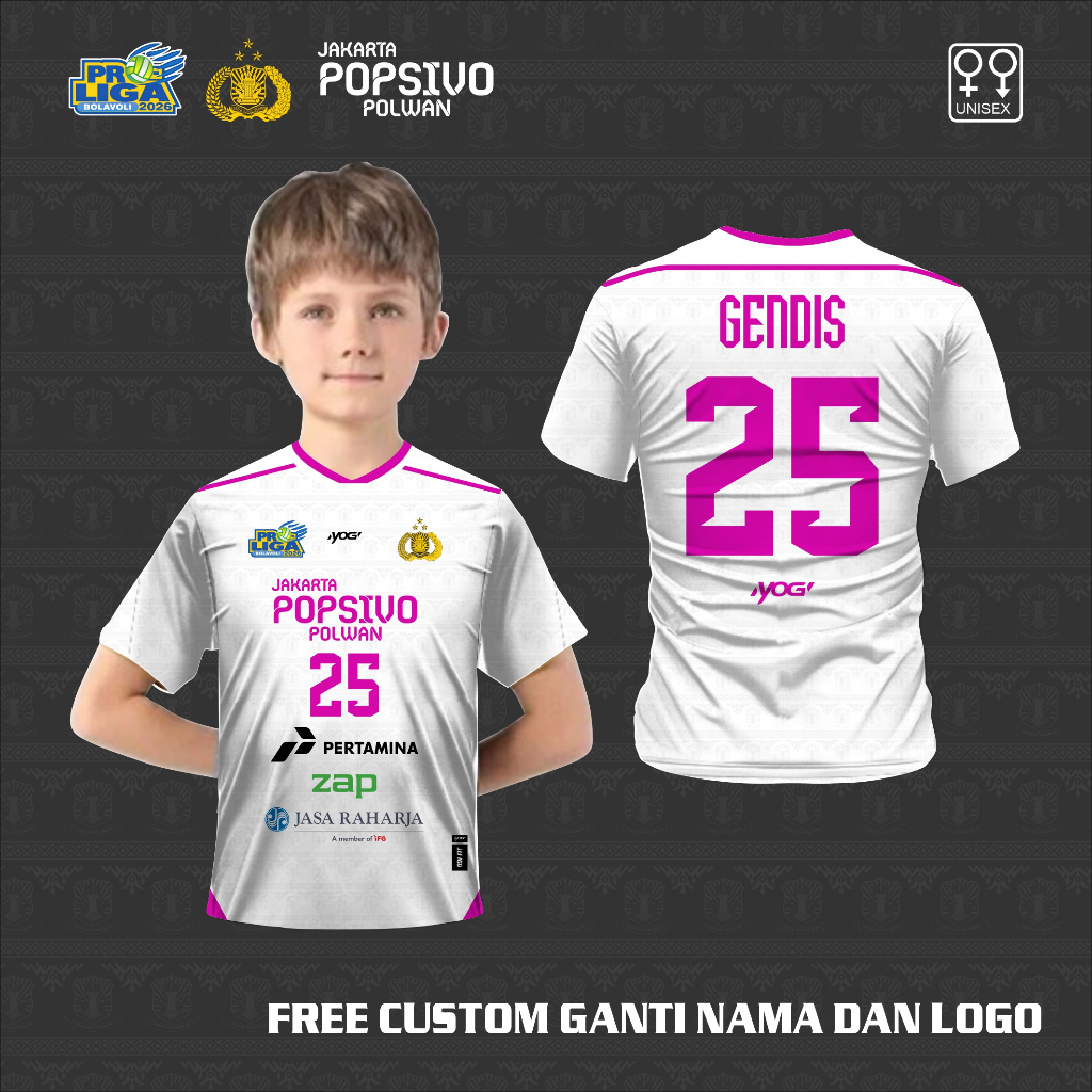 Jersey Voli Popsivo kaos anak volley ball polwan baju proliga voli popsivo free custom nama dan no p