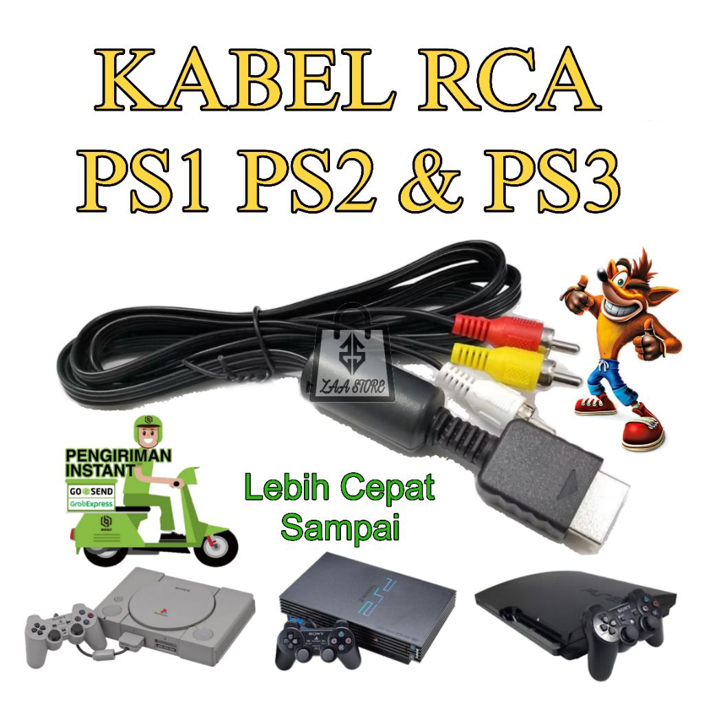 Kabel RCA AV PS1 PS2 PS3 Tiga Warna Ori Logo Sony