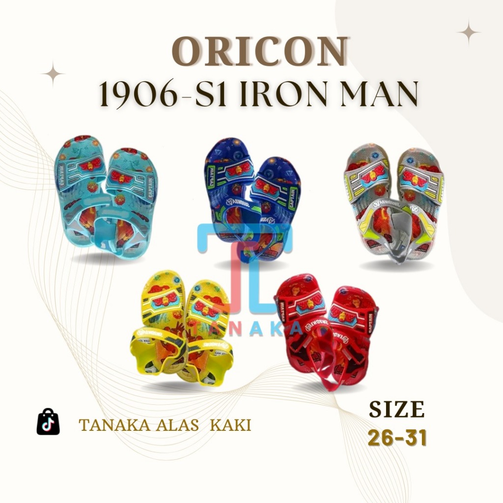 Sandal Slop Anak Karakter ORICON 1906-S1 Motif IronMan size 26-31 / Bahan karet, Ringan, Anti Slip, 