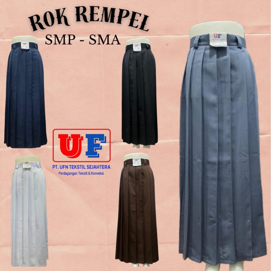 ROK FULL REMPEL SMP SMA / ROK REMPEL PANJANG / ROK SEKOLAH SMP SMA / ROK REMPEL KAIN TWIST LICIN LEM