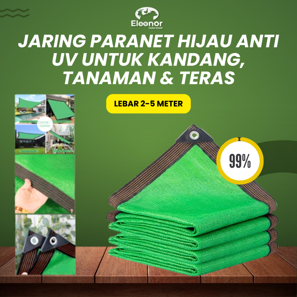 Paranet Hijau Lebar 2-5 Meter - Jaring SunShade Net Anti UV untuk Kandang Ternak Tanaman dan Teras J
