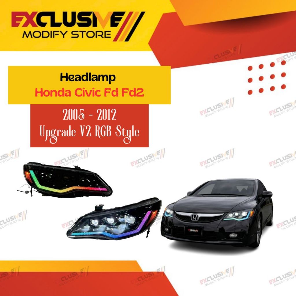 HONDA CIVIC FD FD1 FD2 (2006 - 2012) UPGRADE HEADLAMP JDM TYPE R STYLE WITH SEQUENTIAL RUNNING SEIN 