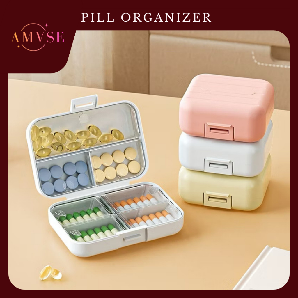 AMVSE Kotak Obat Mini Travel Friendly Multifungsi - Pill Organizer Mini Praktis Dibawa Bepergian Uku