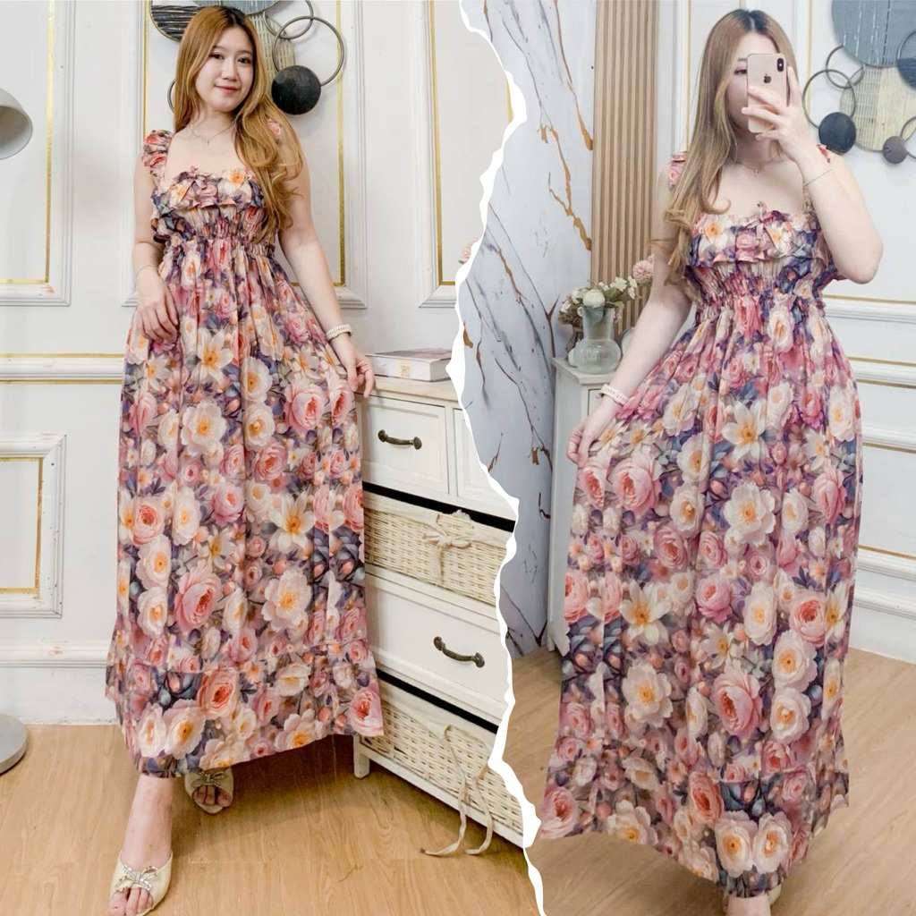 Daster Bali Alya Dress//Daster Panjang Rayon Motif Lengan Pendek