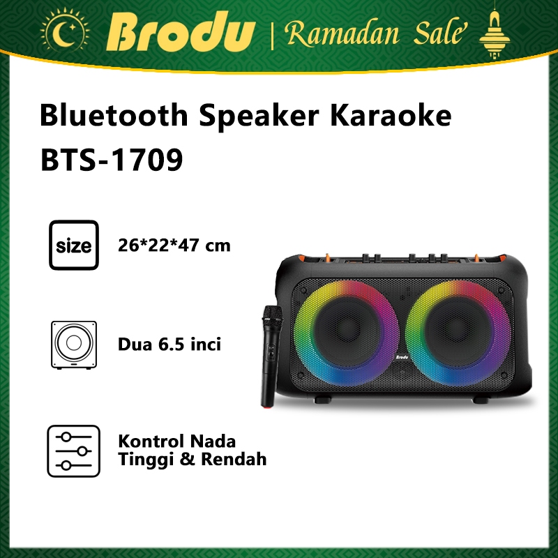 Speaker Karaoke BTS-1709 Dual Speaker dengan Mic & LED Warna-Warni - Speaker Party Mixer Profesional