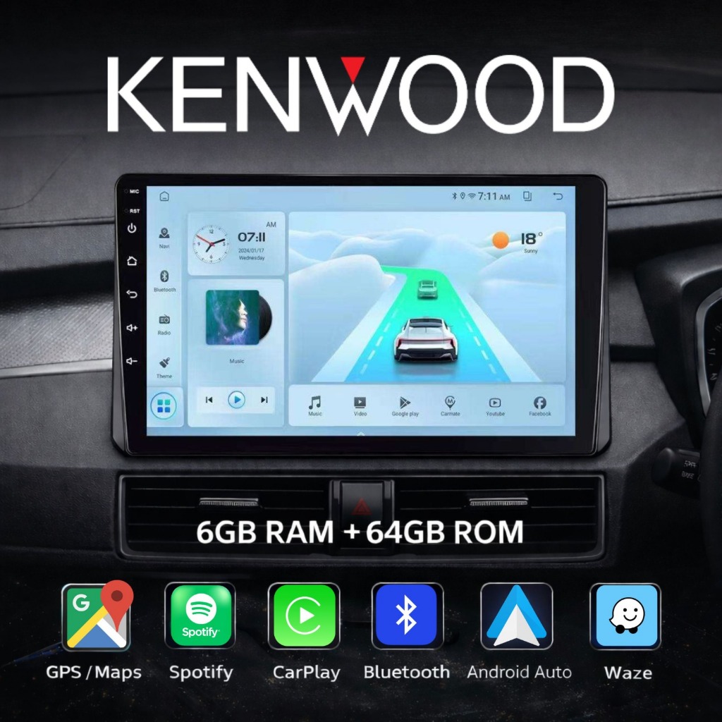 Kenwood 6GB+64GB Android Car Player 9/10 inch MP5 Support Carplay, Android Auto +Free Reverse Camera