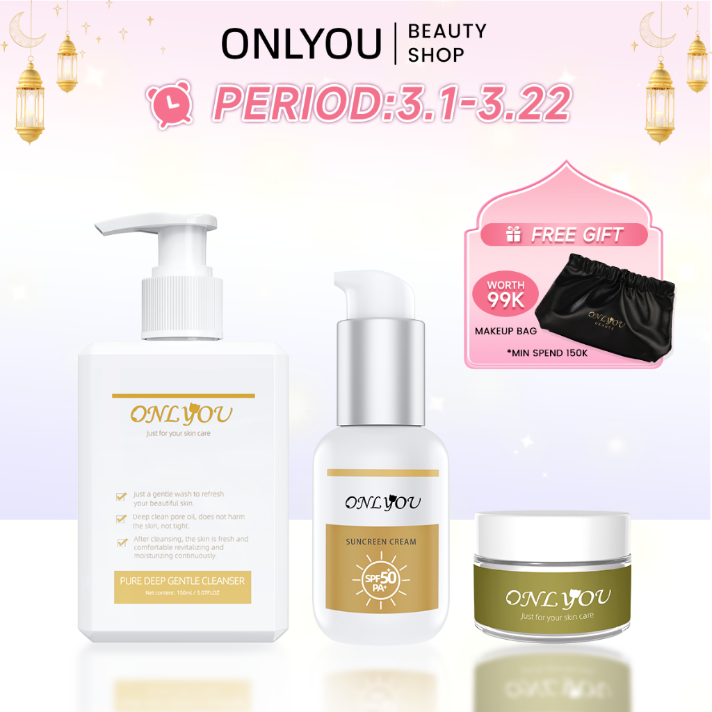 [BPOM]ONLYOU 3PCS Paket ONLYOU Whitening Cream 30G & ONLYOU Tinted Sunscreen SPF 50 PA+ 50G & ONLYOU