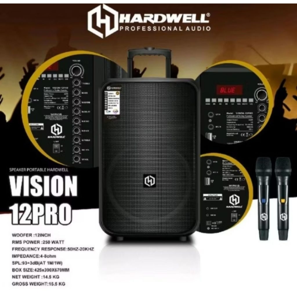speaker portabel aktif Hardwell Vision 12 Pro bonus busa mic 2pics