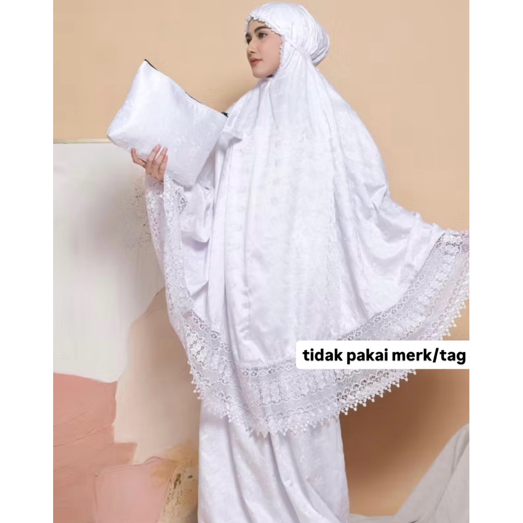 Mukena Dewasa Sutra Renda Mewah Putih tanpa merk