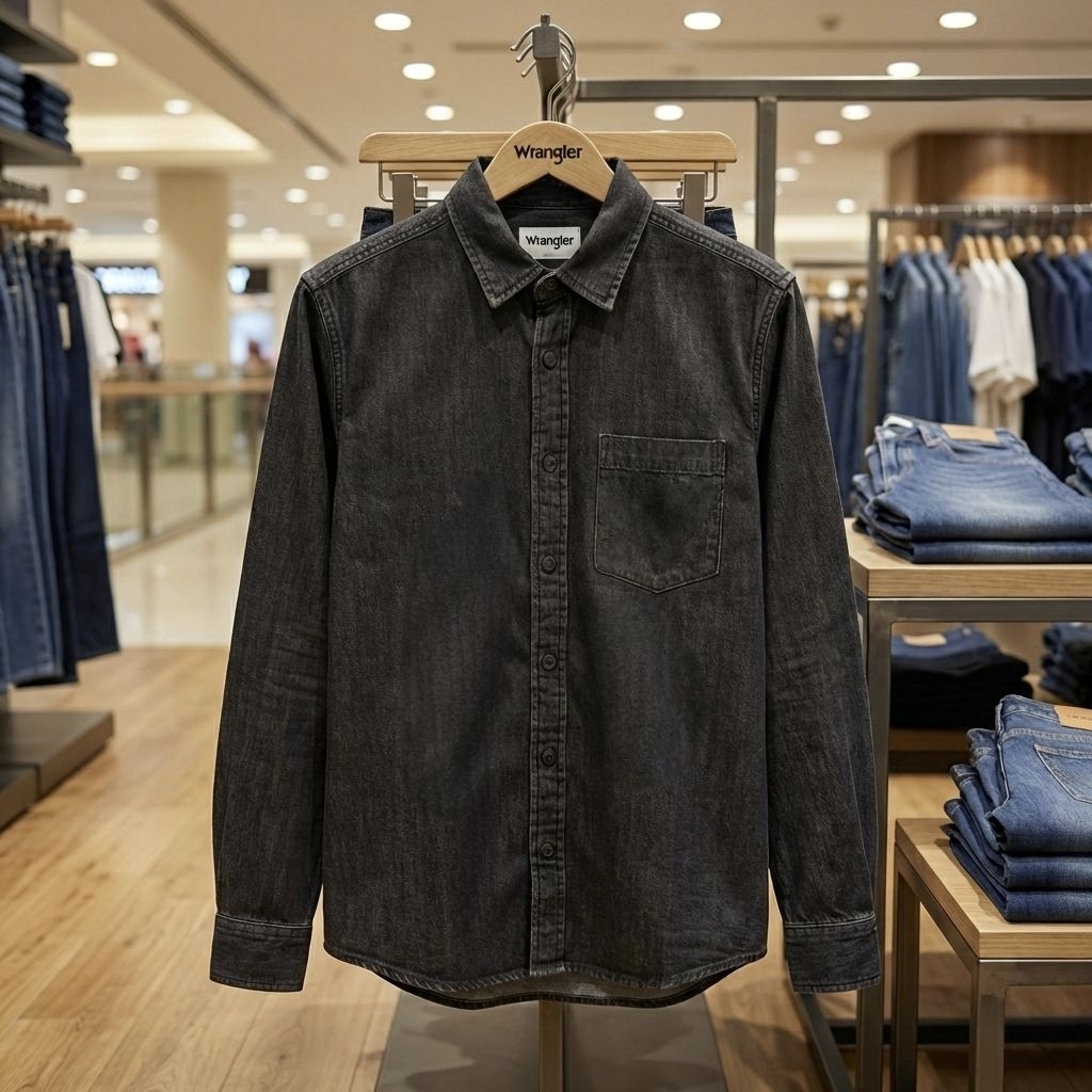 Wrangler Denim Shirt Reguler Fit Lengan Panjang Original Baju Atasan Kemeja Lebaran Pria Simpel Kasu