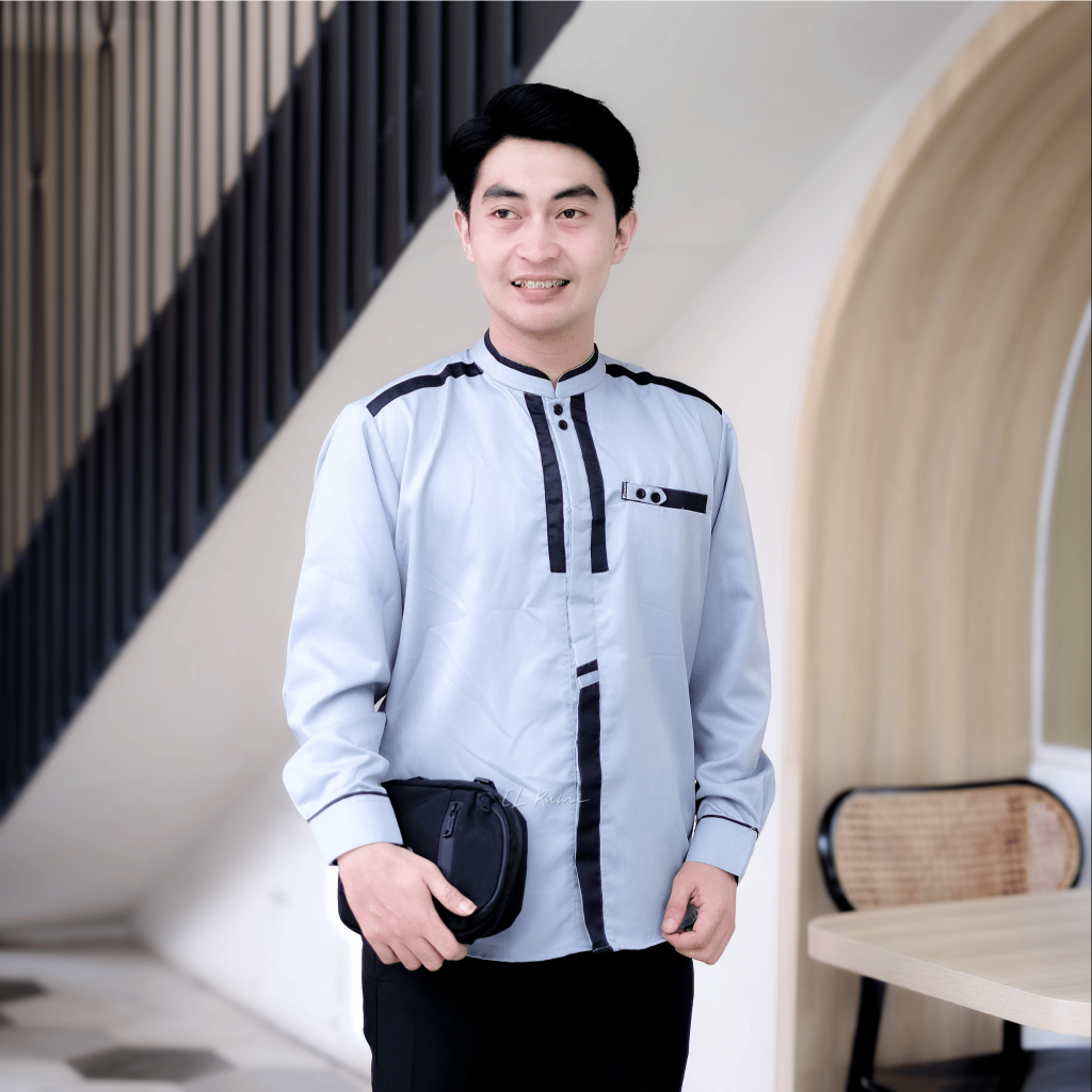 Baju Koko El Rumi Lengan Panjang Motif Katulistiwa Berkombinasi