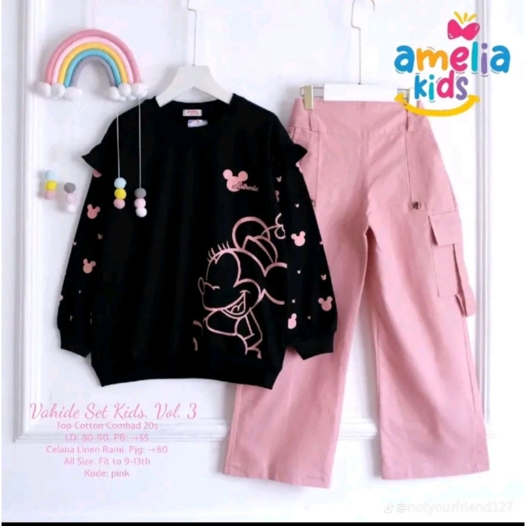AMELIA KIDS - VAHIDE SETELAN CELANA CARGO ATASAN KAOS ANAK REMAJA KEREN SAKIRA  AXEL SET KIDS ORI AM
