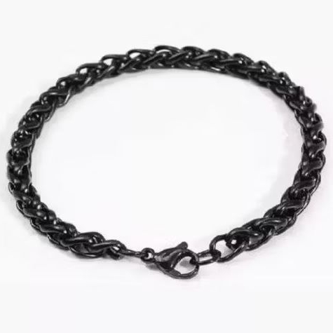 Gelang Tangan Rantai Bulat Bahan Stainless Steel Warna Hitam Silver Pria Wanita