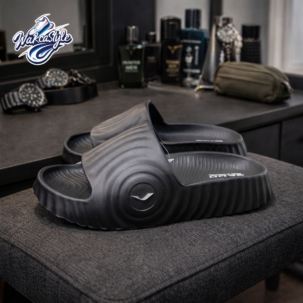 SEBO Sandal Pria Polos Hitam Logo Bahan Karet EVA Empuk Nyaman Sendal Karet Cowok Anti Air Anti Slip