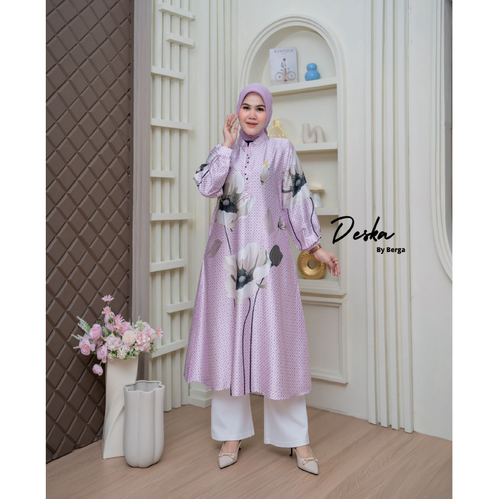 Berga Long tunik motif printing floral bunga terbaru Deska by Berga Collection
