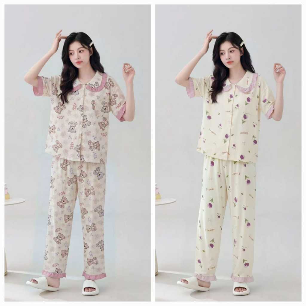 CPKCDWS -010326 - PIYAMA WANITA IMPORT CP KANCING BAHAN KATUN ORGANIK PREMIUM BY LEISURE WEAR