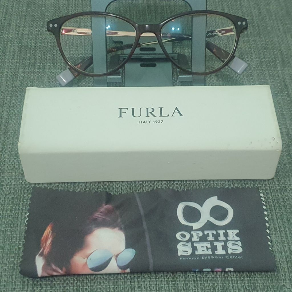 Frame Kacamata Designer Wanita Furla Original Black Grey - Lensa Optik Seis Minus 0.5 Cyl 0.5 (Harga