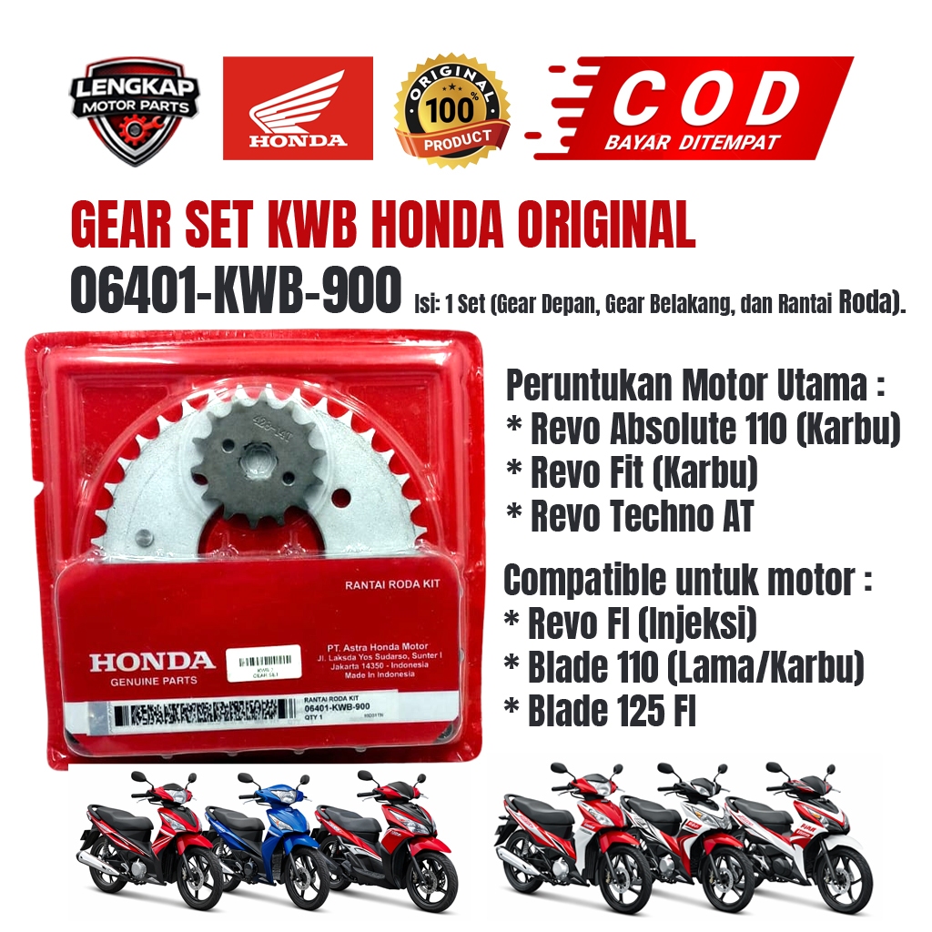 GEAR SET KWB HONDA ORIGINAL AHM KODE : 06401-KWB-900 UNTUK REVO ABSOLUTE 110 KARBU - FIT KARBU - REV