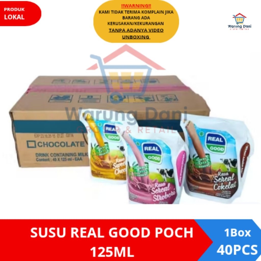 Susu Real Good UHT Poch 125ML Cokelat Strawbery Sweet Cheese - 1Dus