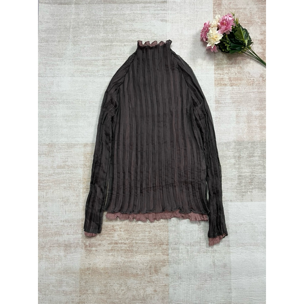 Pleatsme Two-Tone Layered Mock Neck Top