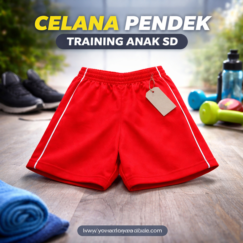 Celana pendek training anak SD merah
