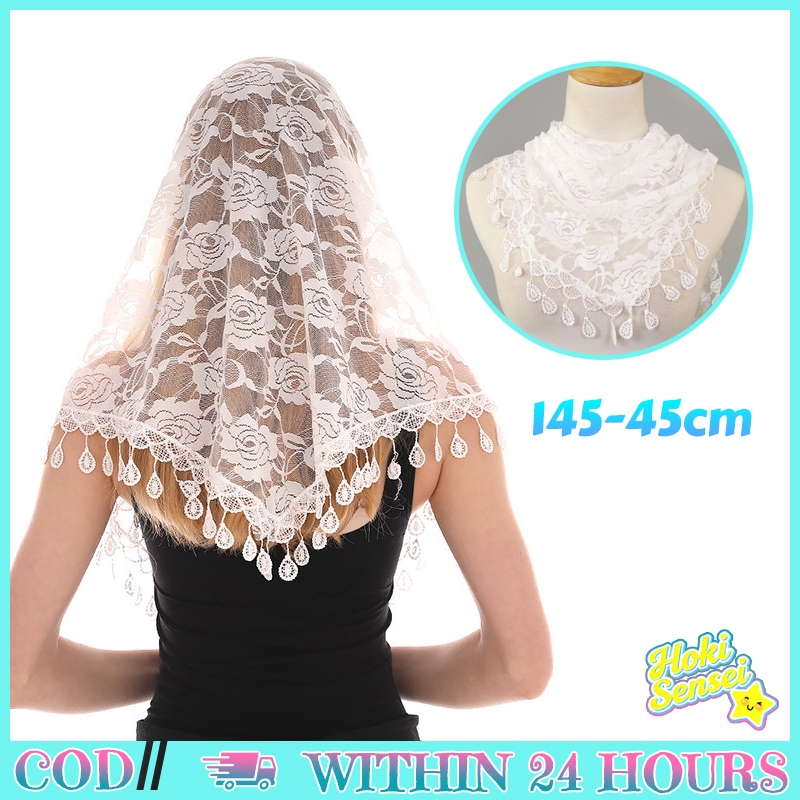 Kerudung Kecil Renda Segitiga Untuk Pernikahan Katun Lembut Cocok Sehari Hari Motif Bunga Elegan