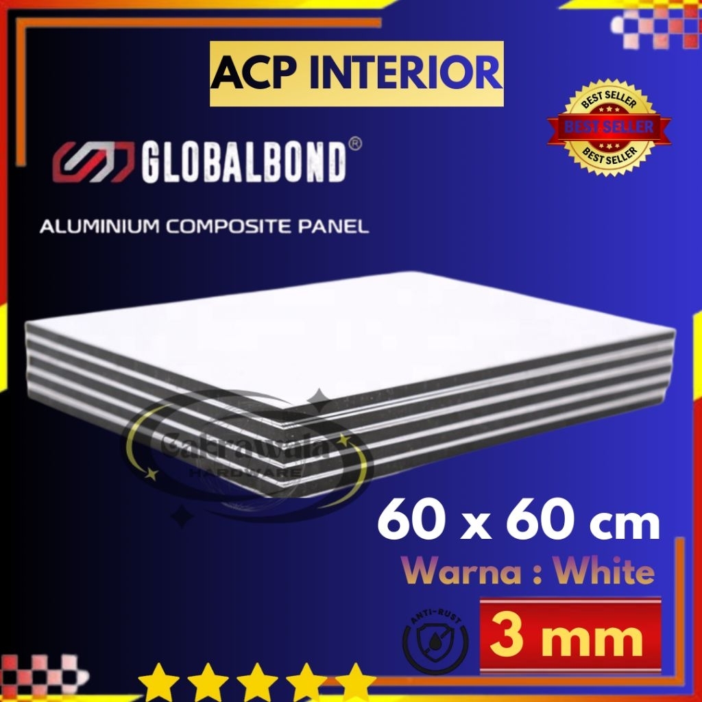 ACP 3mm Lembaran White 60 x 60 1 sisi - Papan Alumunium Putih Potongan Etalase Rak Kitchen Set