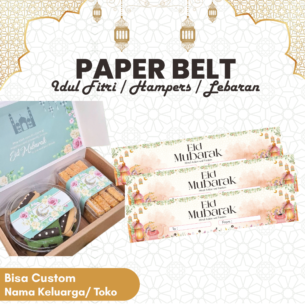 ( 12 PCS  ) Paper Belt Idul Fitri Untuk Roti Kering Kemasan Makanan Minuman Dll Free Custom Desain