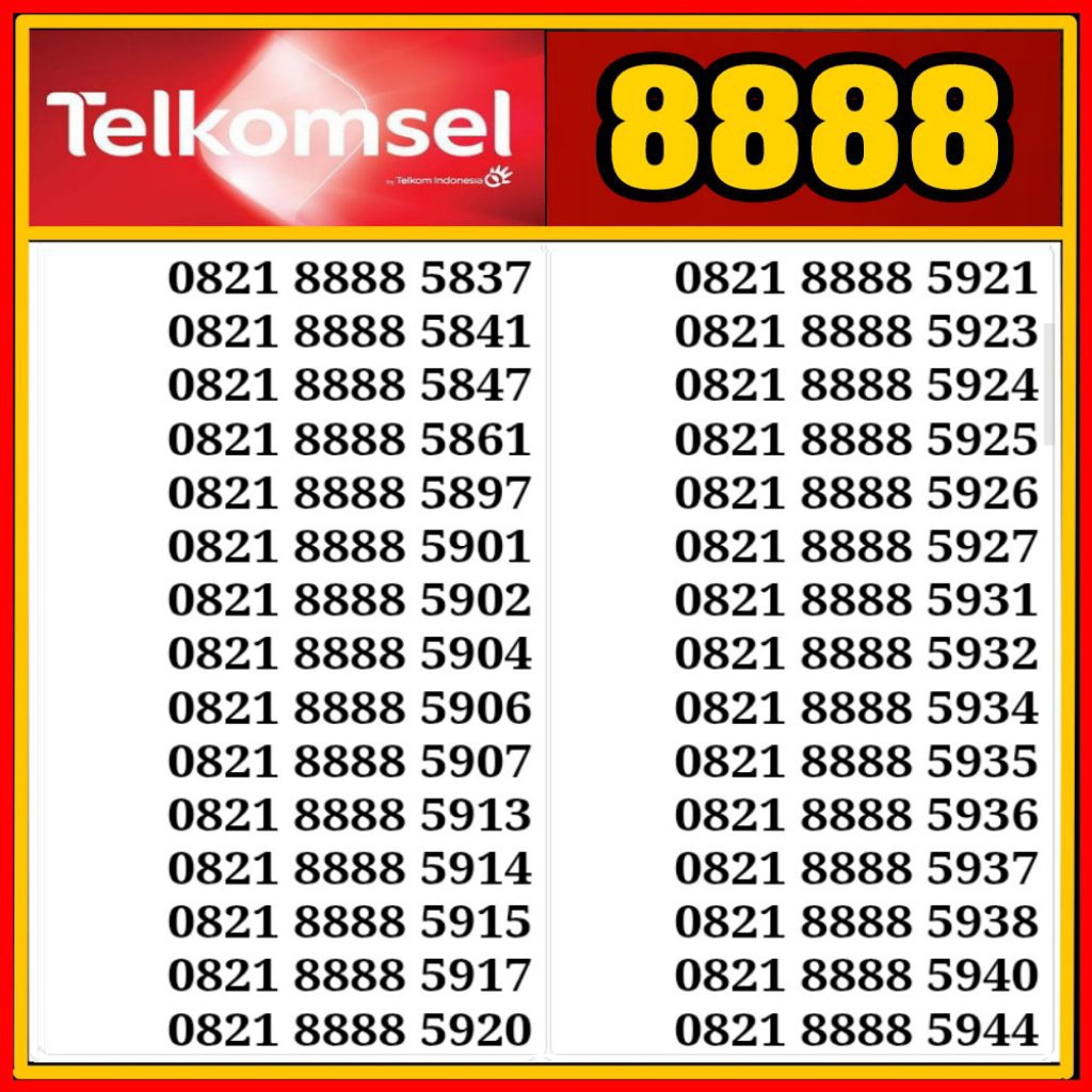 Nomor cantik kartu perdana telkomsel simpati 8888 jaringan 4G/5G