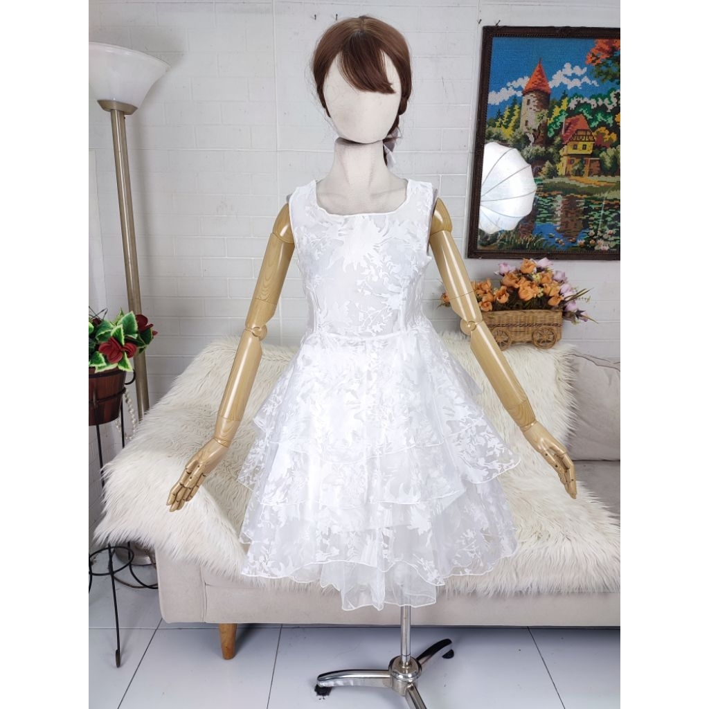 slevveless dress organza dress pesta dress putih party dress korean style