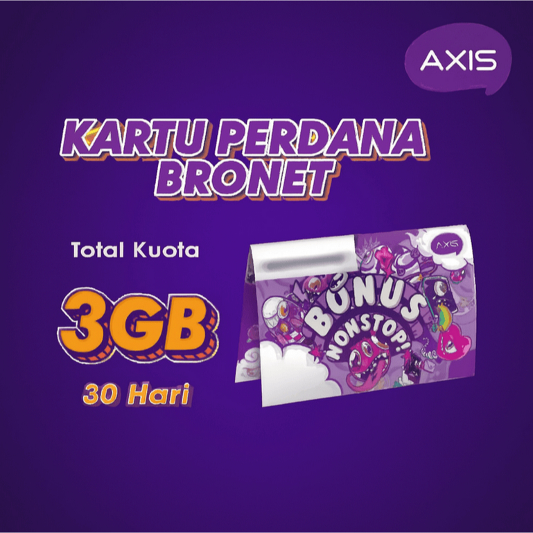 AXIS Perdana Bronet 24Jam 3GB 30 Hari Kuota Utama Bonus TikTok Games Sim Card 2in1
