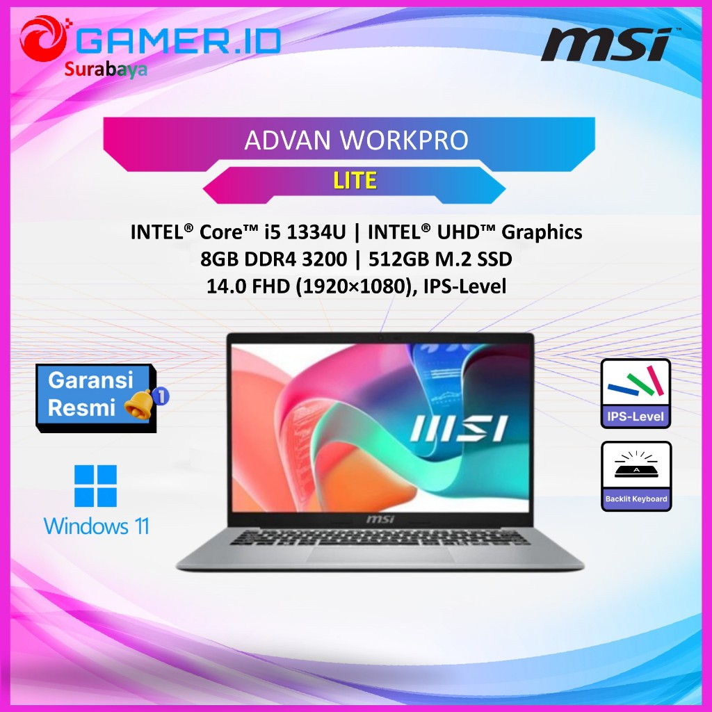LAPTOP MSI MODERN 14 I5 1334 - 8GB 512GB 14.0FHD