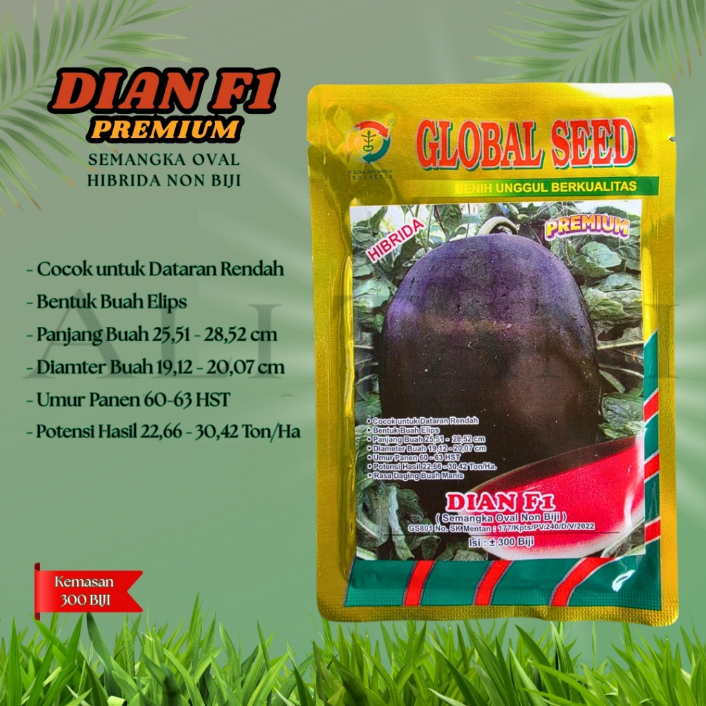 (PREMIUM) DIAN F1 Bibit/Benih Semangka Oval Non Biji Isi 300 Biji Cap Global Seed