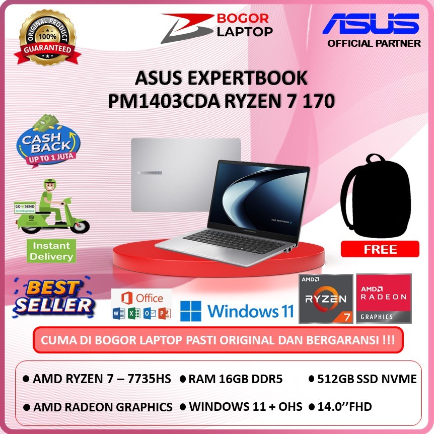 ASUS EXPERTBOOK PM1403CDA RYZEN 7 170 16GB 512GB WINDOWS 11 + OHS 14.0'' INCH FHD